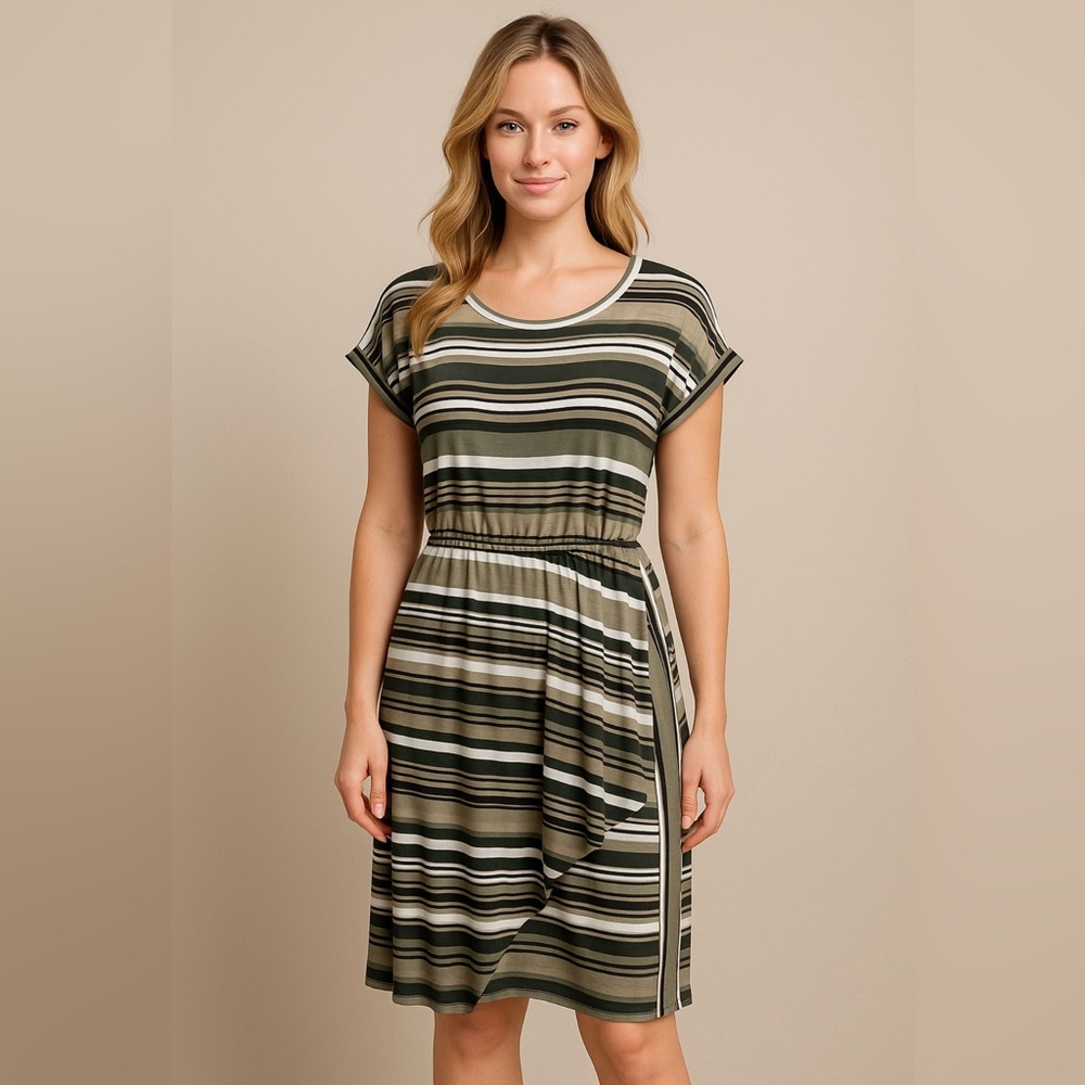 White House Black Market Olive and White Striped Top